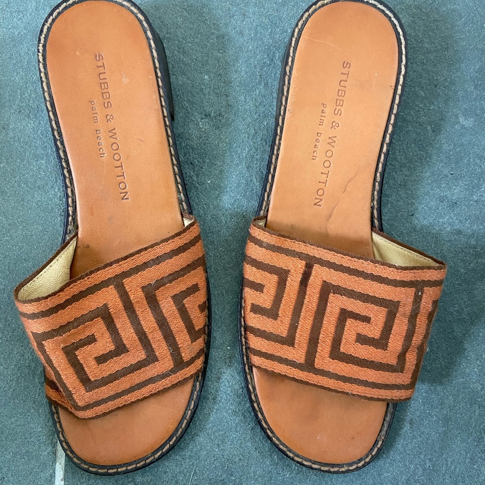 Stubbs $ Wootton Greek Key slide-on sandals